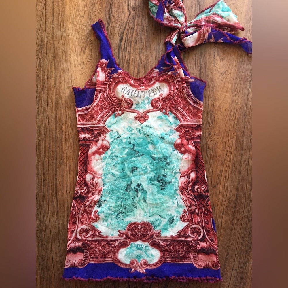 JEAN PAUL GAULTIER MESH CHERUB PRINT TANK. *SOLEIL COLLECTION*